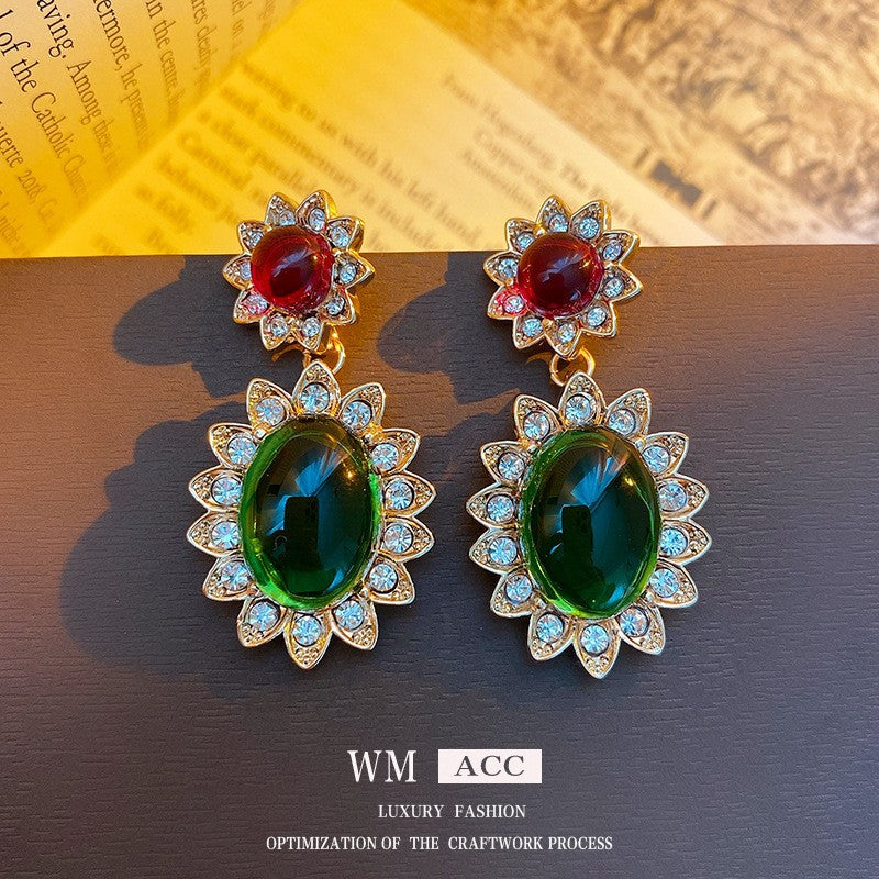 Vintage Palace Style Oval Floral Earrings in Copper with Electroplated Finish and Steel Posts for Women