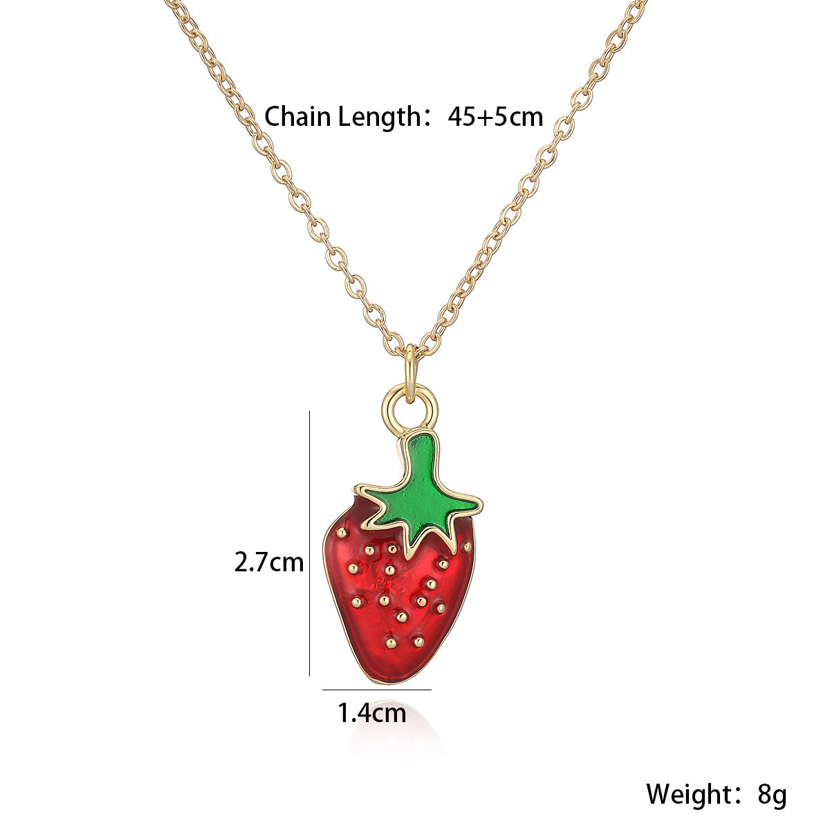 Minimalist 18K Gold Plated Brass Drip Oil Geometric Strawberry Pendant Necklace for Women