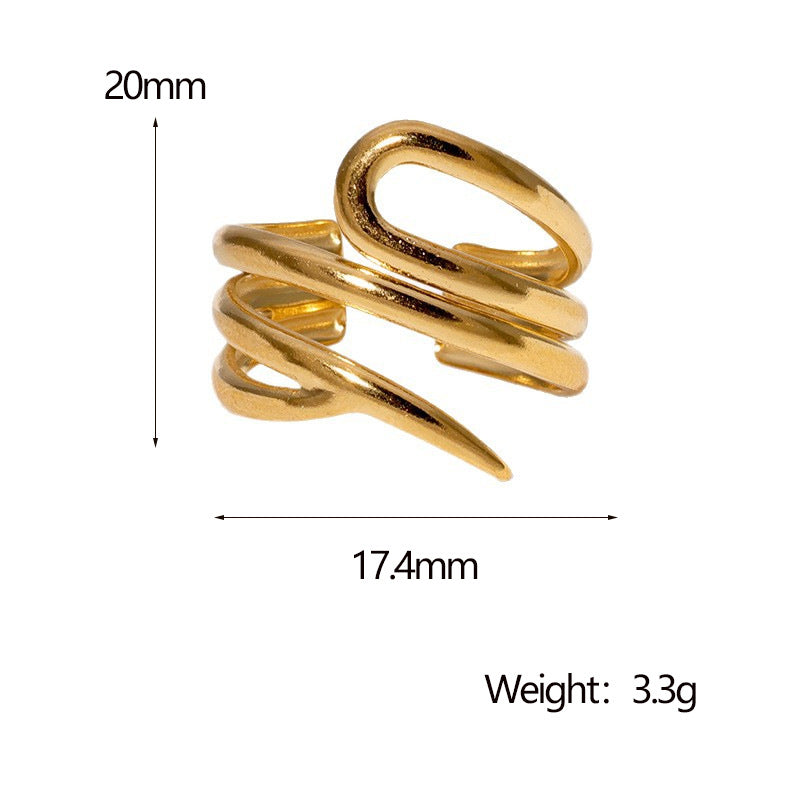 Anello aperto da donna in acciaio inossidabile geometrico minimalista con finitura placcata e design dalle linee pulite
