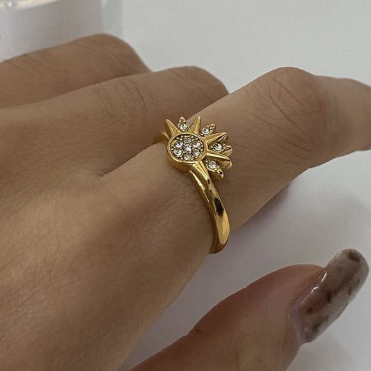 Anillo Geométrico de Acero Inoxidable Plateado con Detalles de Pedrería para Mujer, Accesorio de Moda Minimalista