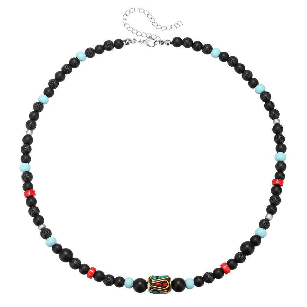 Ethnic Geometric Round Beaded Necklace Alloy Plated Cable Chain Unisex Jewelry