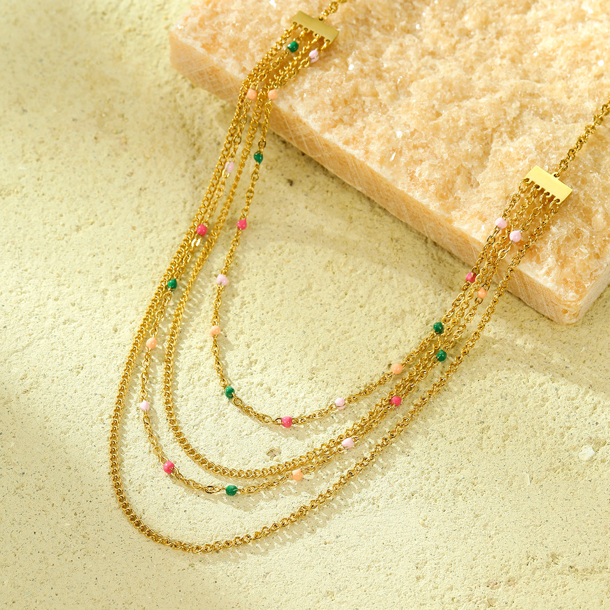 Collar de Clavícula Minimalista de Acero Inoxidable con Múltiples Cadenas y Cuentas Redondas Coloridas para Mujer