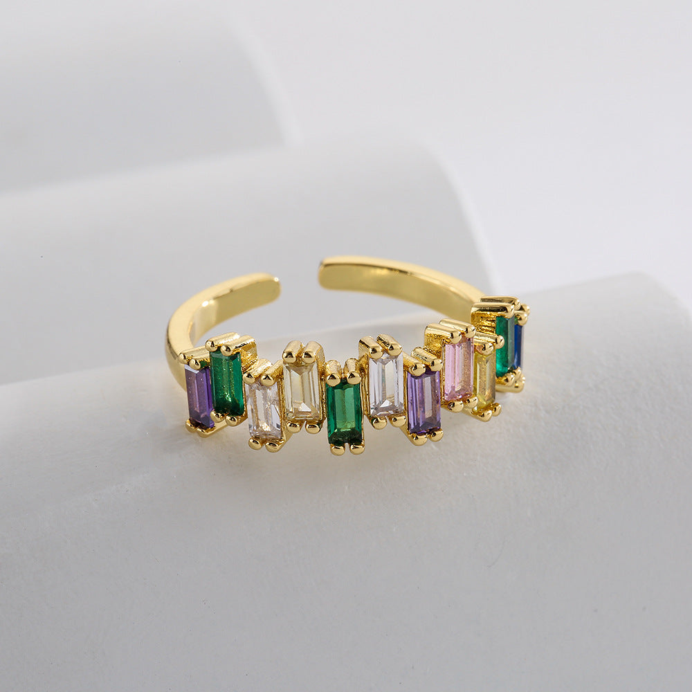 Minimalist Geometric Adjustable Ring in Copper with 18K Gold Plating and Micro-Paved Zirconia for Women