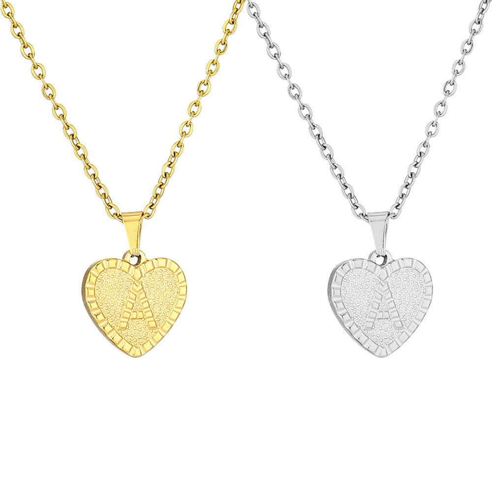 Elegante collana con ciondolo a forma di cuore in acciaio inossidabile con lettera, per donna, finitura placcata, stile catena O