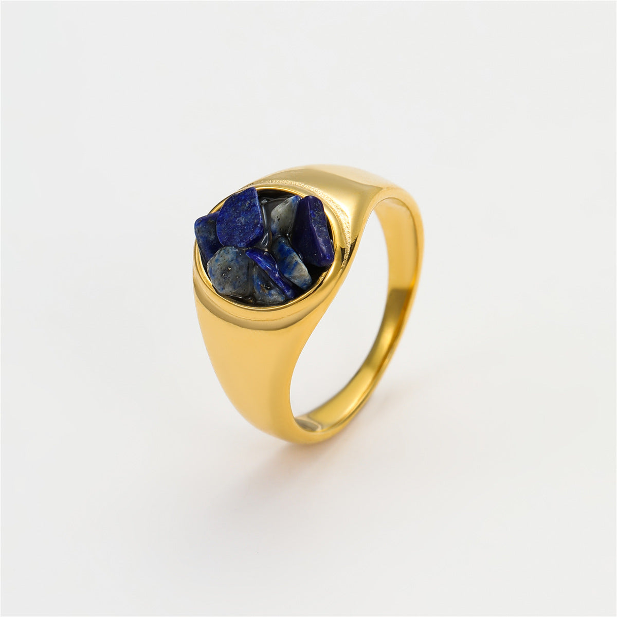 Fashionable Minimalist Round Stainless Steel Ring with Natural Stone Inlay for Women, Hypoallergenic and Fade-Resistant