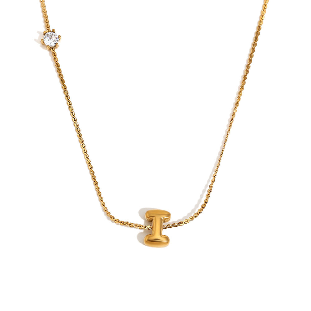 Minimalist Letter-Shaped Pendant Necklace for Women in Stainless Steel with 18K Gold Plating and Cubic Zirconia Accent on S-Link Chain