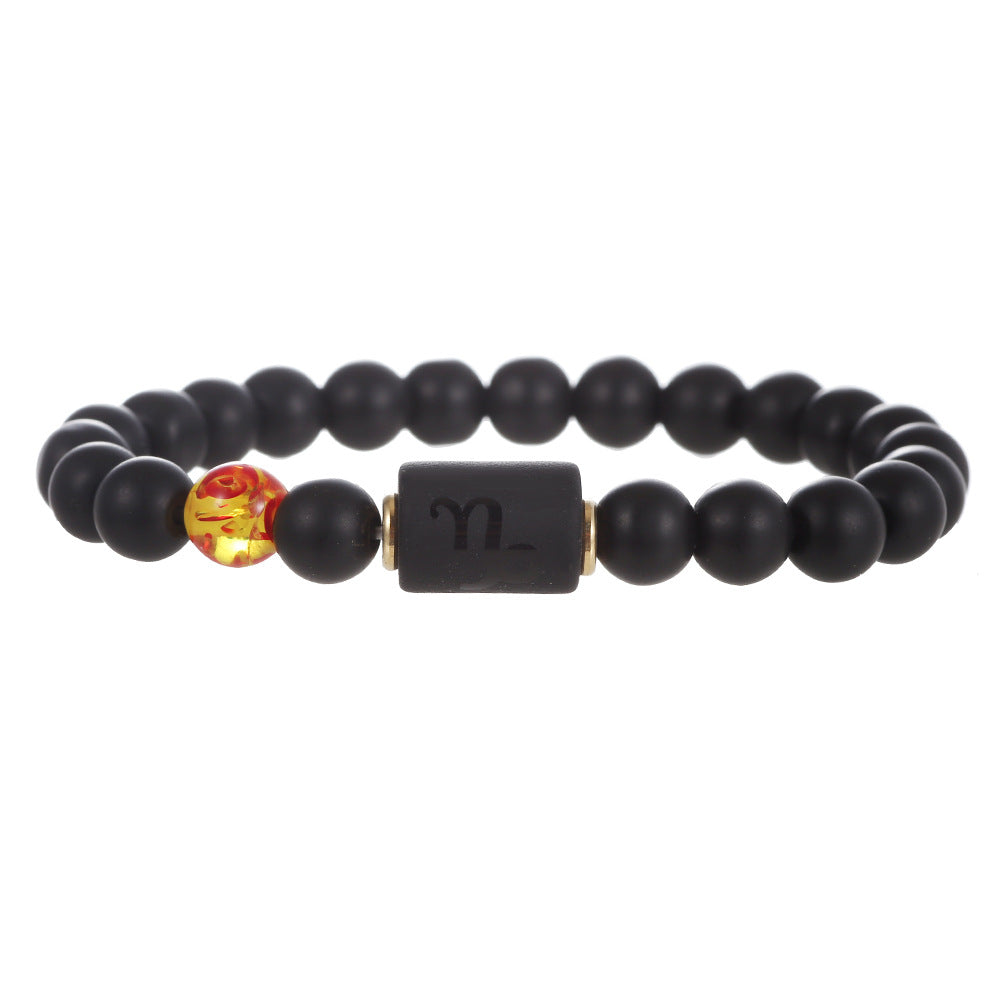 Unisex Plated Round Agate Beaded Bracelet 12 Constellation Series