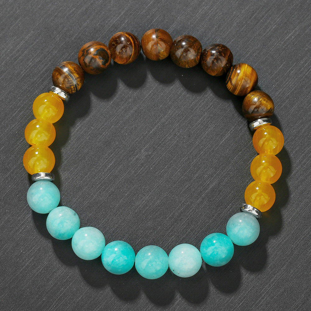 Handmade Natural Tiger's Eye Turquoise Hematite Amethyst Agate Bracelet