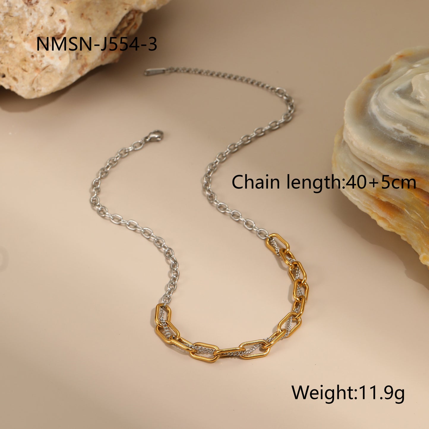 Collar de acero inoxidable con diseño geométrico y cadena chapada en oro y plata para mujer