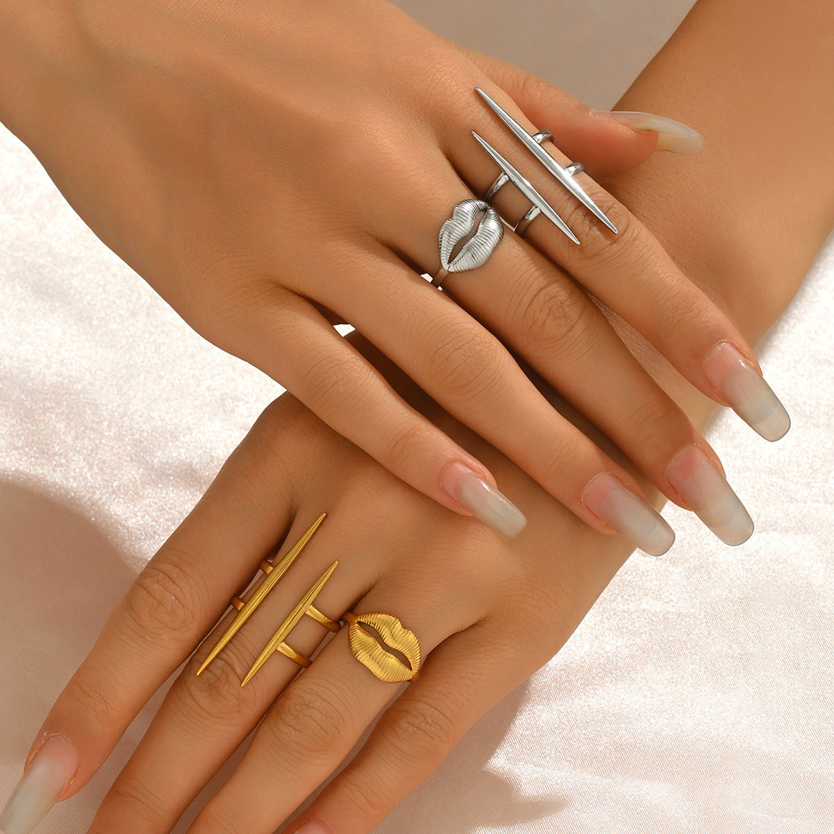 Anello Minimalista Geometrico a Forma di Labbro da Donna in Lega di Zinco con Finitura Placcata, Fascia Regolabile alla Moda e Versatile