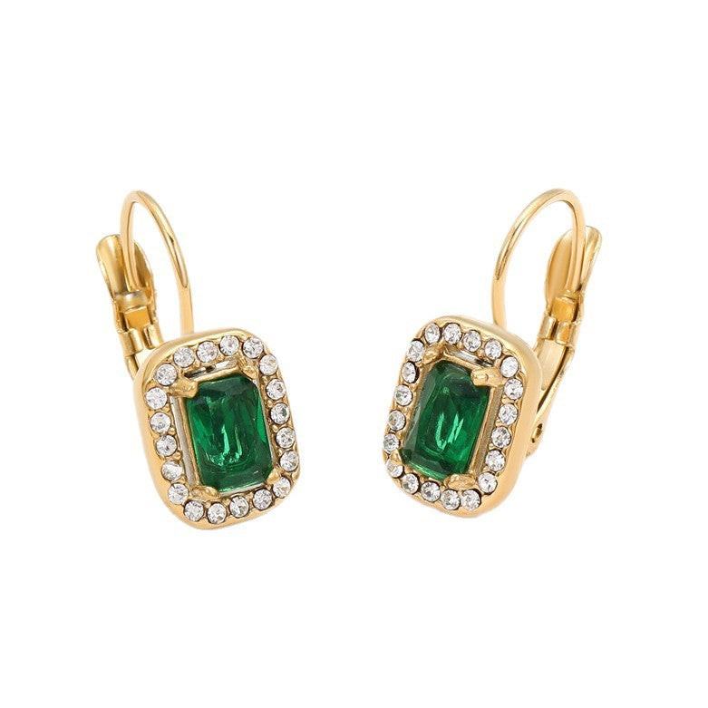 Orecchini Vintage Francese Geometria con Zirconi in Acciaio Inossidabile Placcato Oro 18K da Donna — Gioielli Ipoallergenici di Lusso