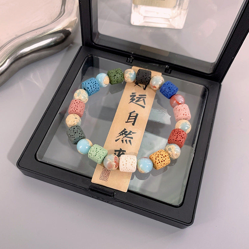Multicolor Gradient Round Stone Bracelet Unisex Geometric Handmade Jewelry