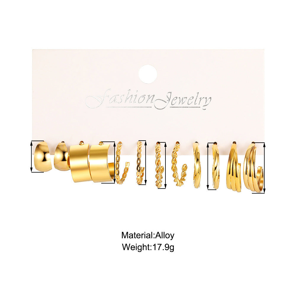 Fashion Geometric Round Gold Plated Zinc Alloy C-Shape Hoop Earrings with 925 Sterling Silver Posts