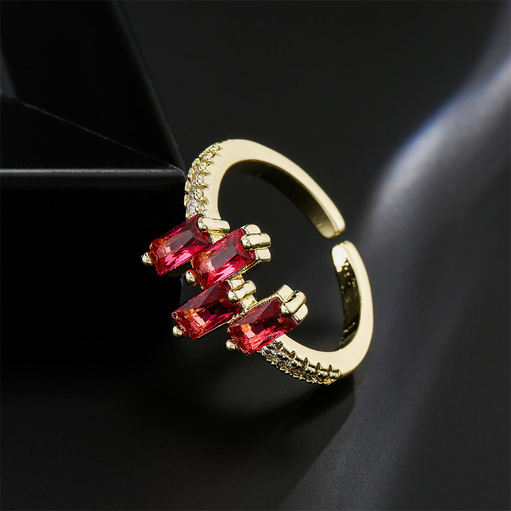 Minimalist Geometric Open Ring in Copper with 18K Gold Plating and AAA Zirconia Inlay