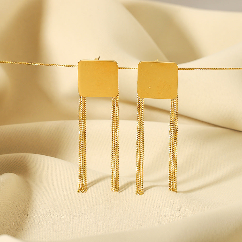 Vintage French-Style Geometric Stainless Steel Dangle Earrings with 18K Vacuum Plating Minimalist Luxe Ear Jewelry