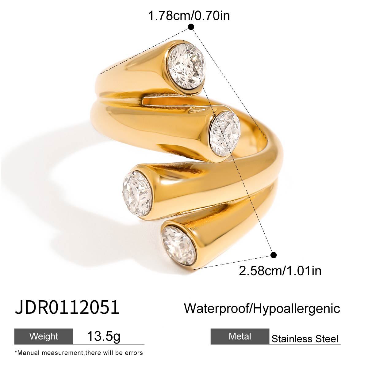Elegant Geometric Cubic Zirconia Plated Stainless Steel Ring for Women