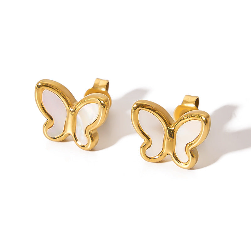 Orecchini a farfalla minimalisti in acciaio inossidabile con placcatura in oro 18K da donna