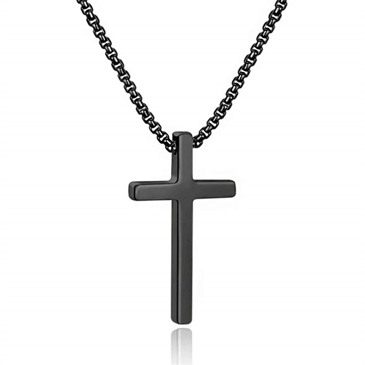 Minimalist Titanium Steel Cross Pendant Necklace for Men with Plated Finish and Pearl Chain