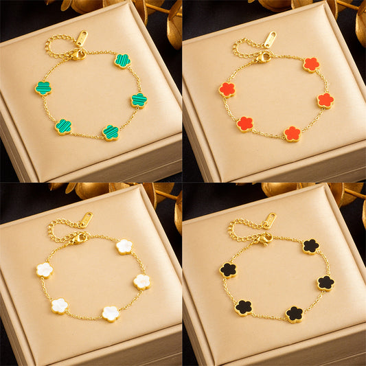 Pulsera Minimalista Floral Chapada en Acero Inoxidable Vintage para Mujer