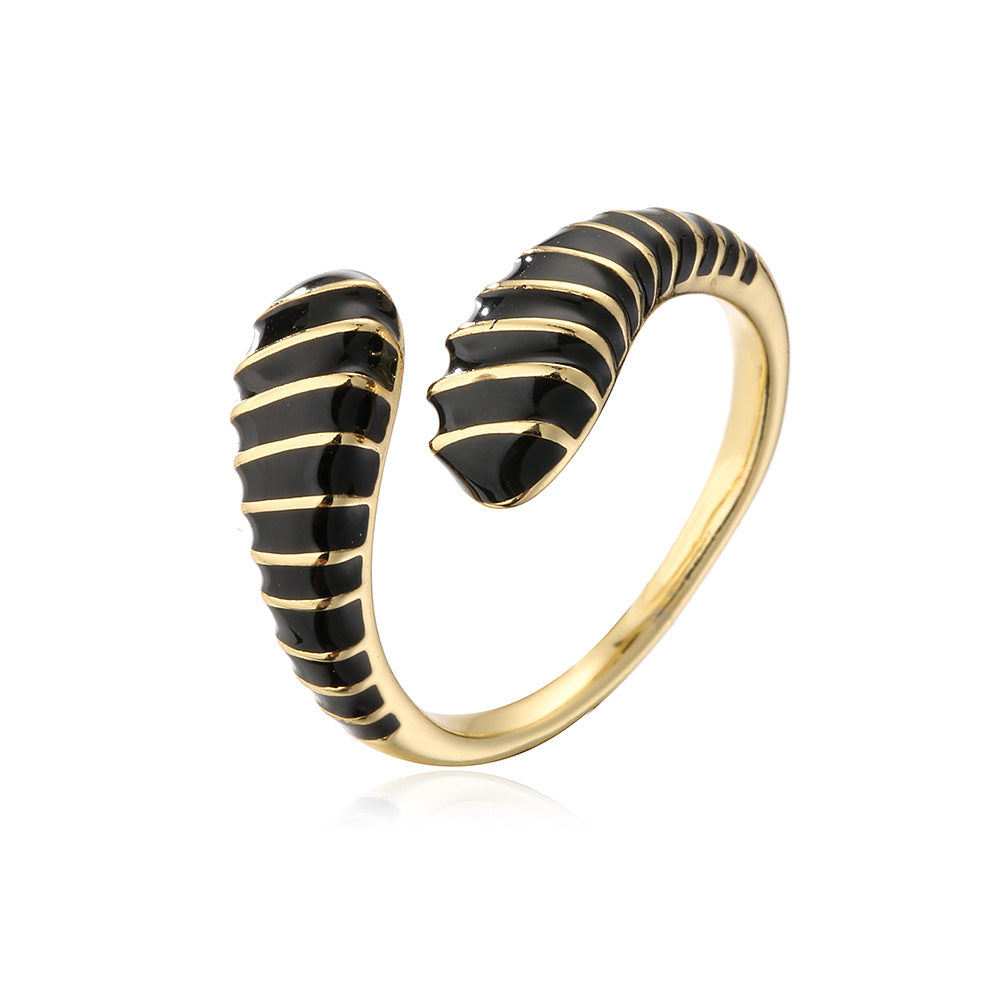 Anello Aperto Geometrico Vintage da Donna in Rame con Placcatura in Oro 18K e Finitura Smaltata