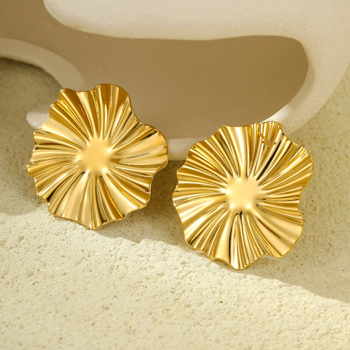Pendientes de rayas irregulares geométricas vintage para mujer de acero de titanio con chapado en oro de 18 quilates