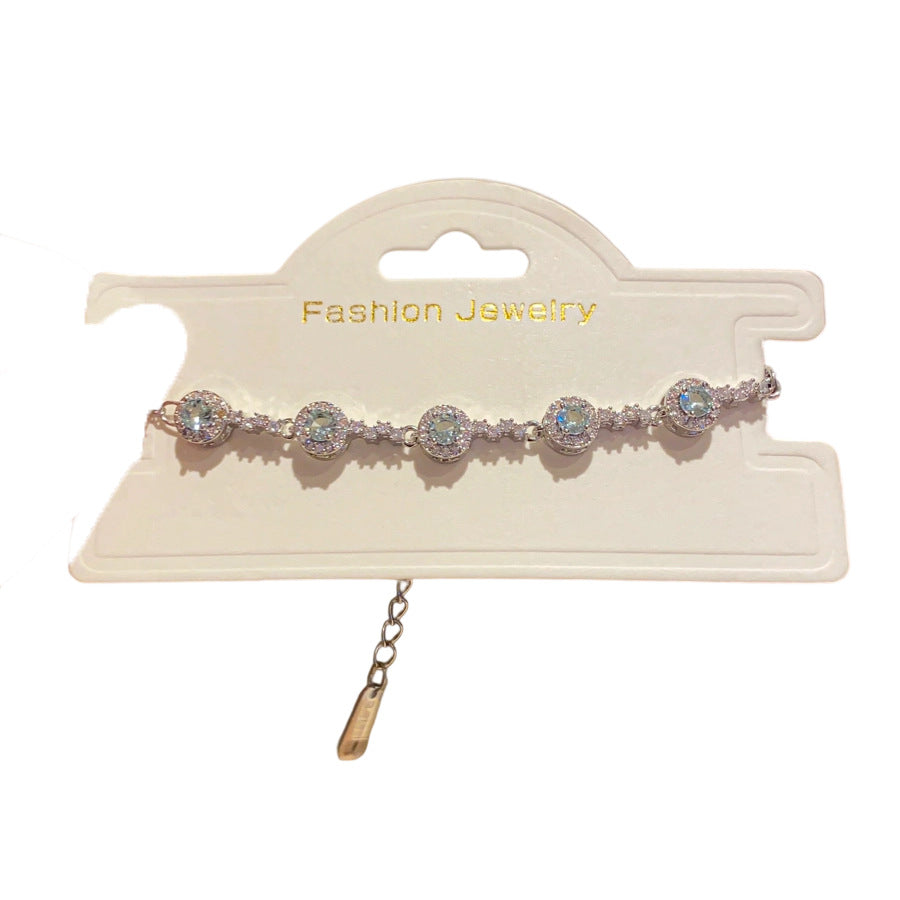 Elegant Round Geometric Brass Bracelet with Cubic Zirconia Inlay for Women