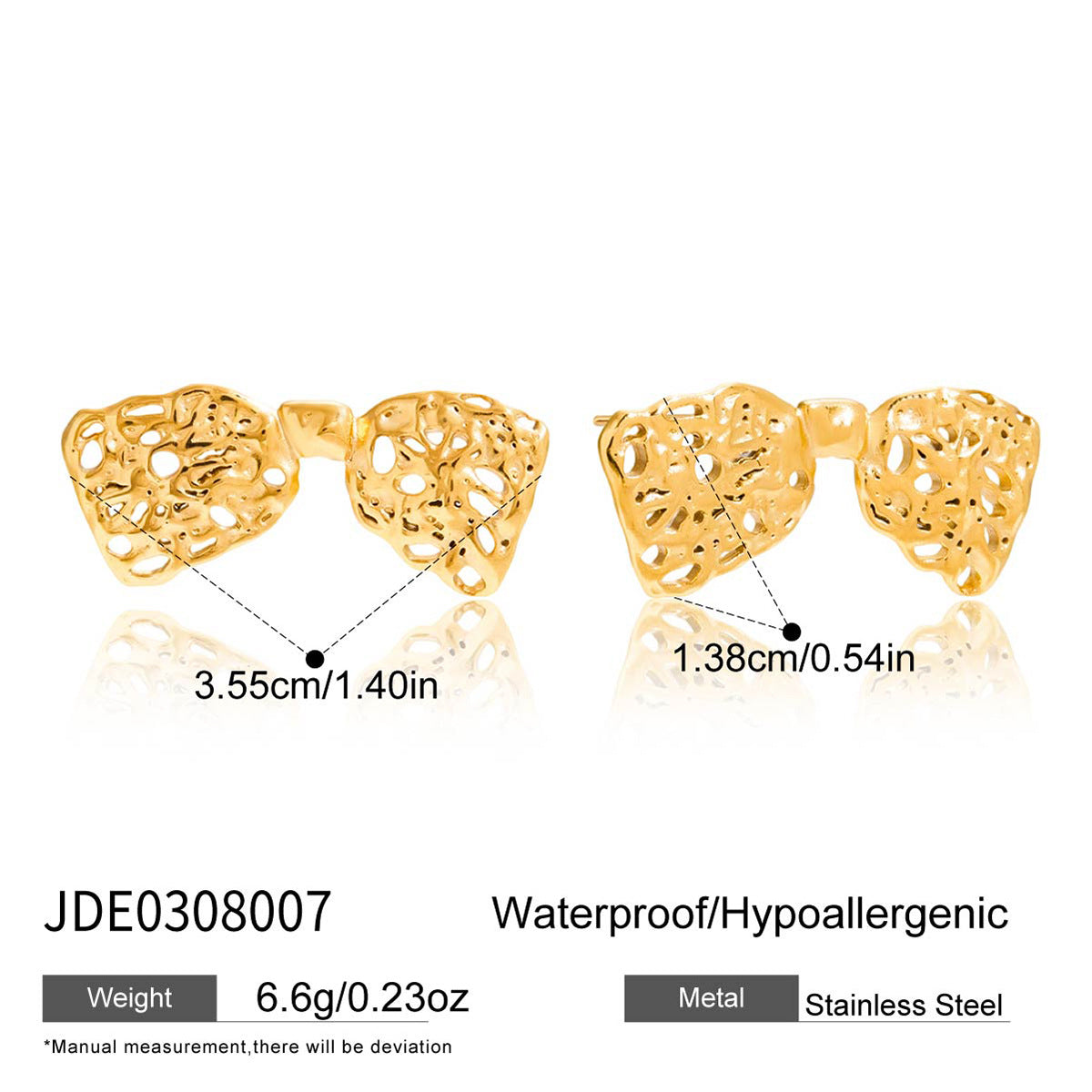 Orecchini a perno da donna lusso, minimalisti, geometrici, a fiocco, in acciaio inossidabile placcato oro 18K