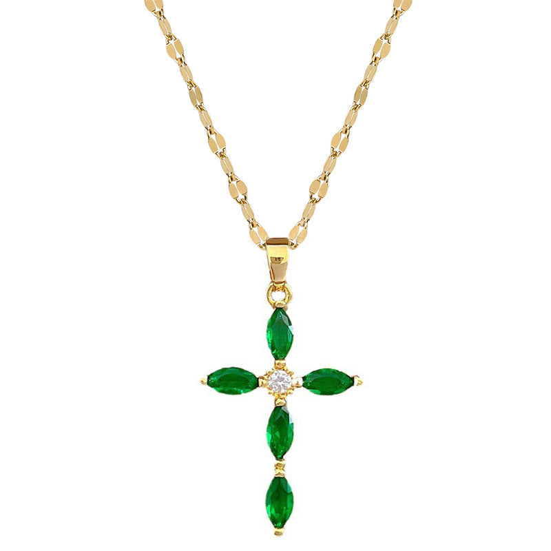 Collar de lujo con colgante de cruz de diamantes de imitación en acero de titanio con diseño de cruz geométrica unisex