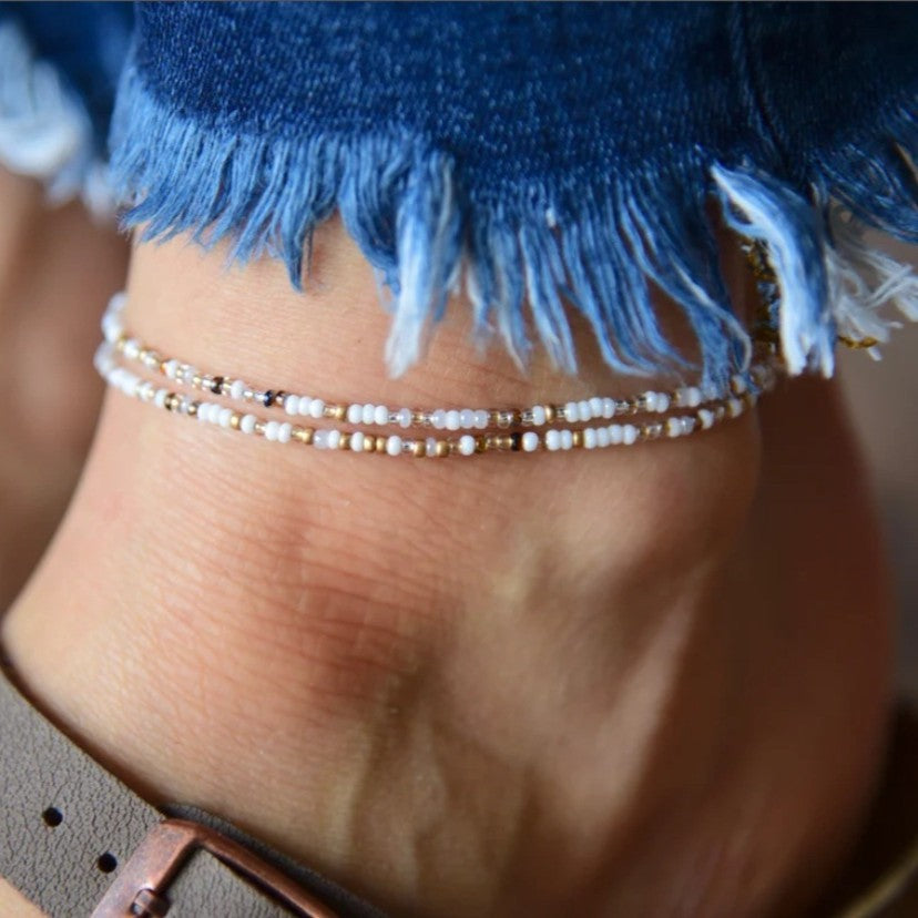 Minimalist Bohemian Geometric Glass Beads Elastic Anklet for Women