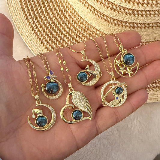 Collar Minimalista con Colgante de Estrella y Luna con Cadena de Acero Inoxidable para Mujer