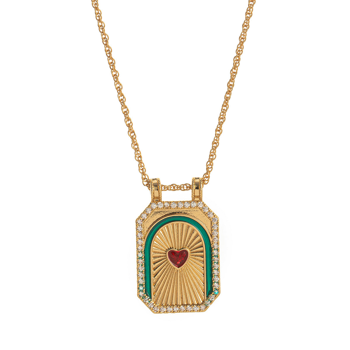 Retro Bohemian Tarot Sun Moon Star Pendant Necklace with Copper Chain and Mixed Gemstone Inlay