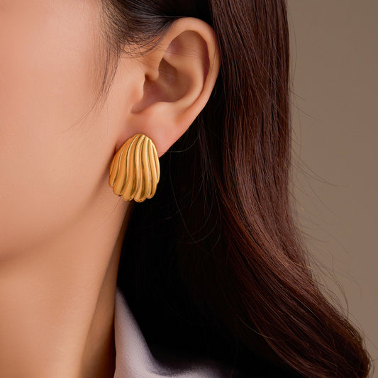 Vintage Style Geometric Stainless Steel Stud Earrings with Plated Finish for Women