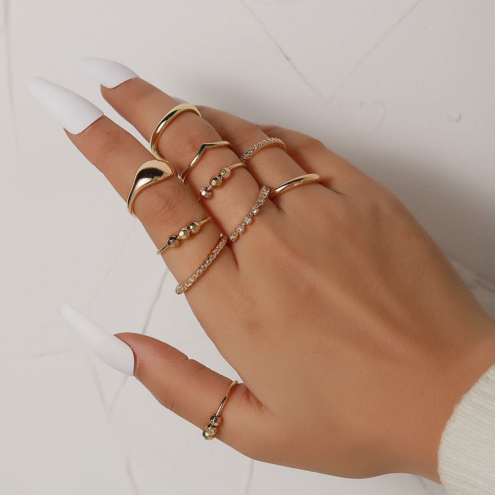 Minimalist Geometric Butterfly Rhinestone Pearl Drip Oil Alloy Ring Set for Women