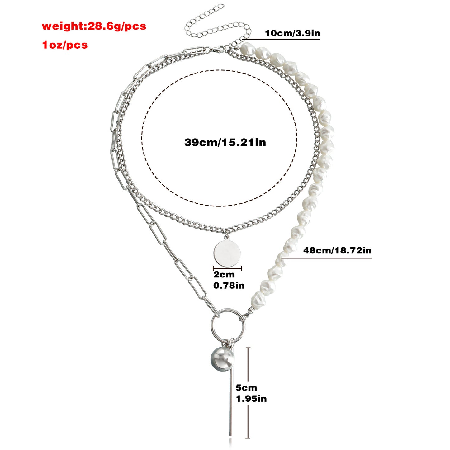Geometric Fashion Necklace with Bar Pendant and Spherical Accents, Alloy Chain with Electroplated Finish for Women