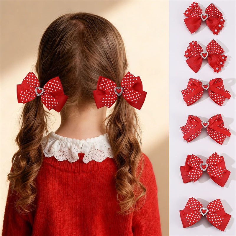Natural Style Bow-Shaped Hair Clip for Girls with Ruffled and Mesh Details Made of Polyester Duckbill Clip