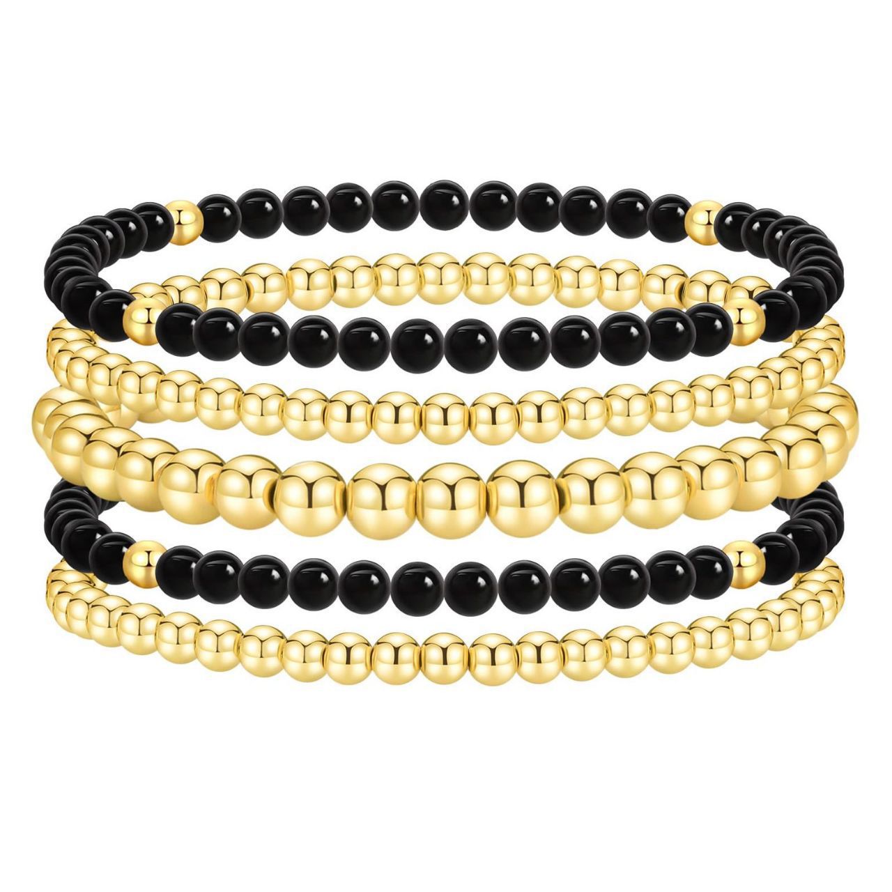 Bohemian 14K Gold Plated Brass Geometric Round Turquoise Beaded Bracelet Set for Women