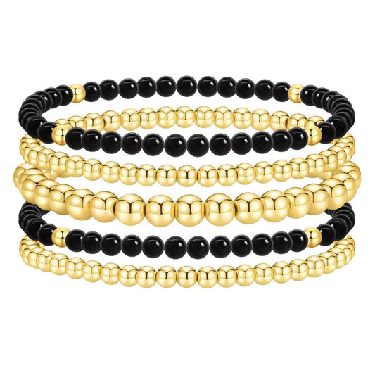 Bohemian 14K Gold Plated Brass Geometric Round Turquoise Beaded Bracelet Set for Women