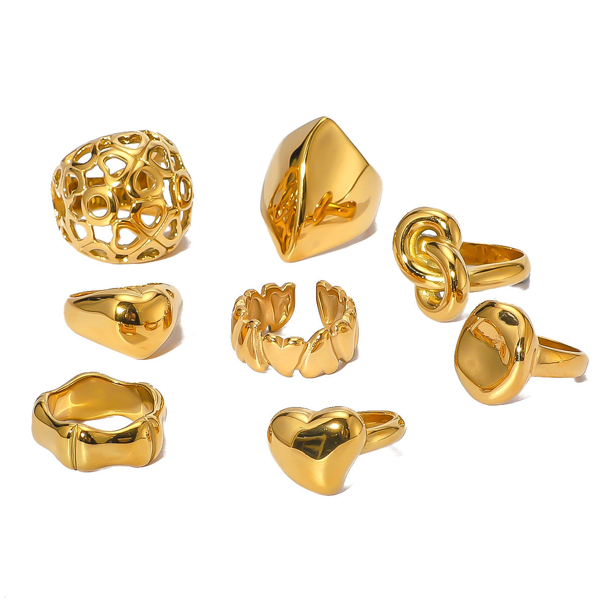 Minimalist Geometric Heart-Shaped Stainless Steel Ring with 18K Gold Plating for Women and Men