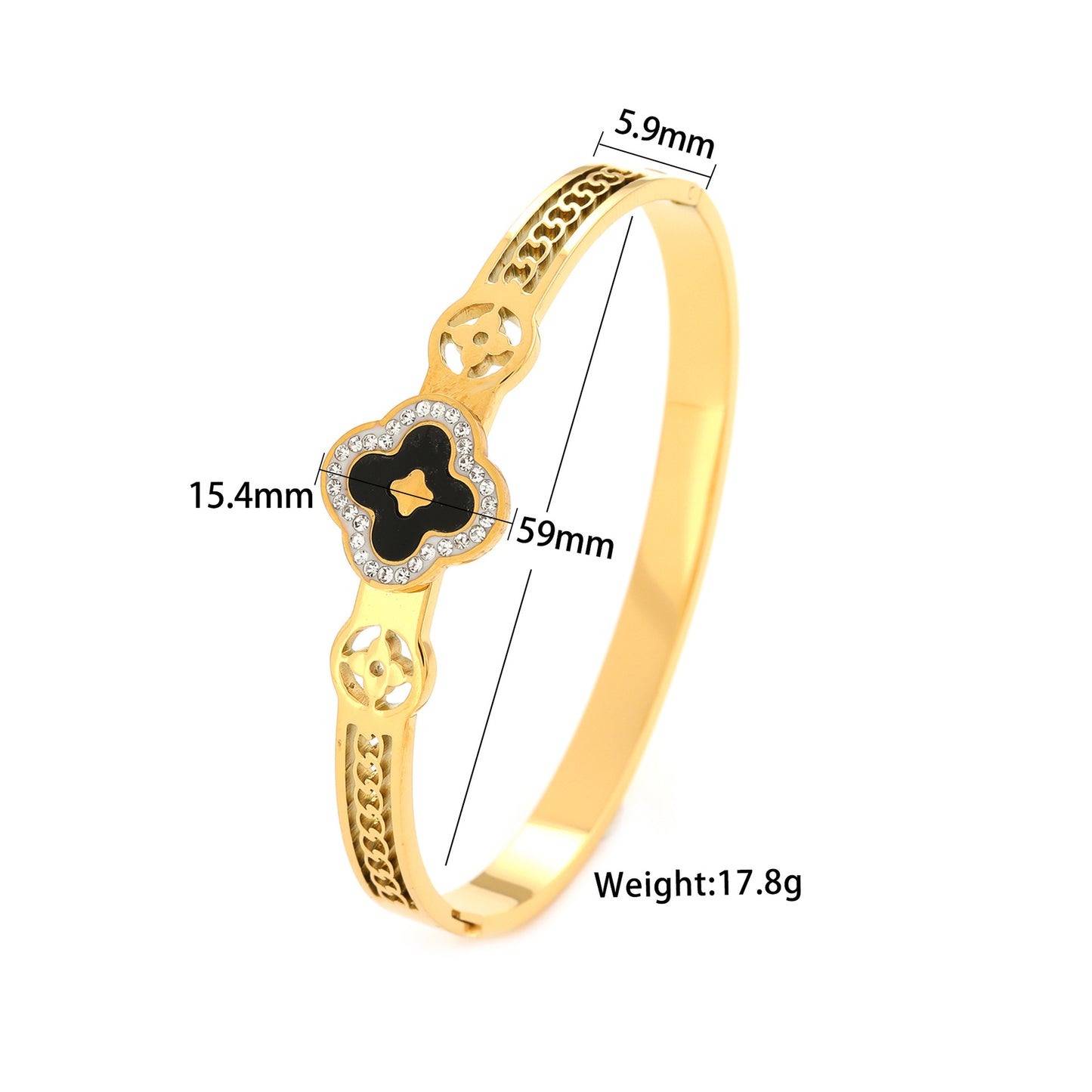 Bracciale Minimalista in Acciaio Inossidabile da Donna con Placcatura in Acciaio al Titanio e Intarsio di Strass a Forma Geometrica Ovale