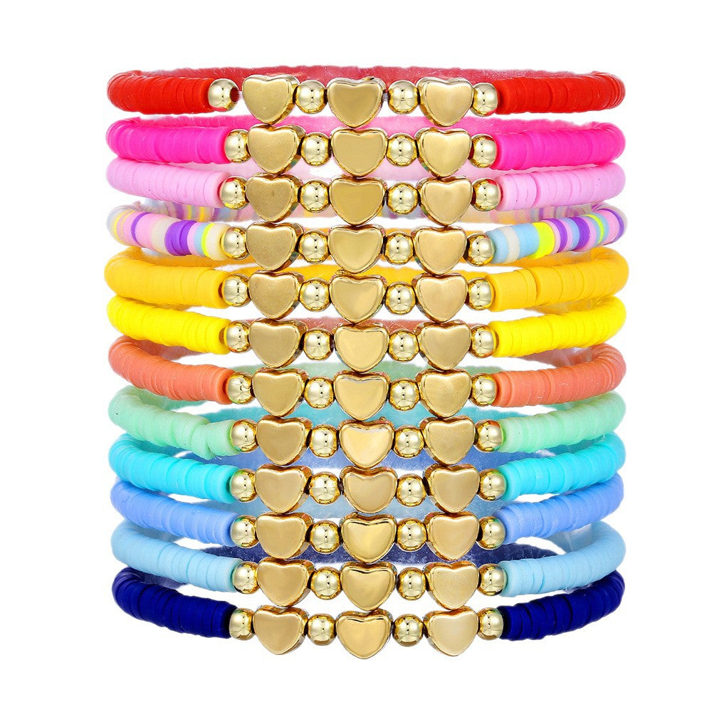 Colorful Resin Heart Bracelet with Brass Beads for Unisex