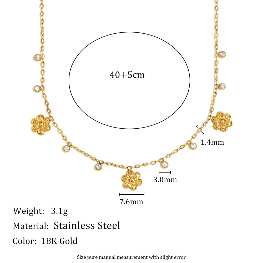 Minimalist Floral Pendant Necklace in Stainless Steel with 18K Gold Plating and Zircon Accents on O-Chain for Women