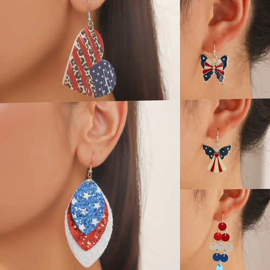 Striped Star Butterfly Heart Geometric Rhinestone Inlay Alloy Earrings Unisex