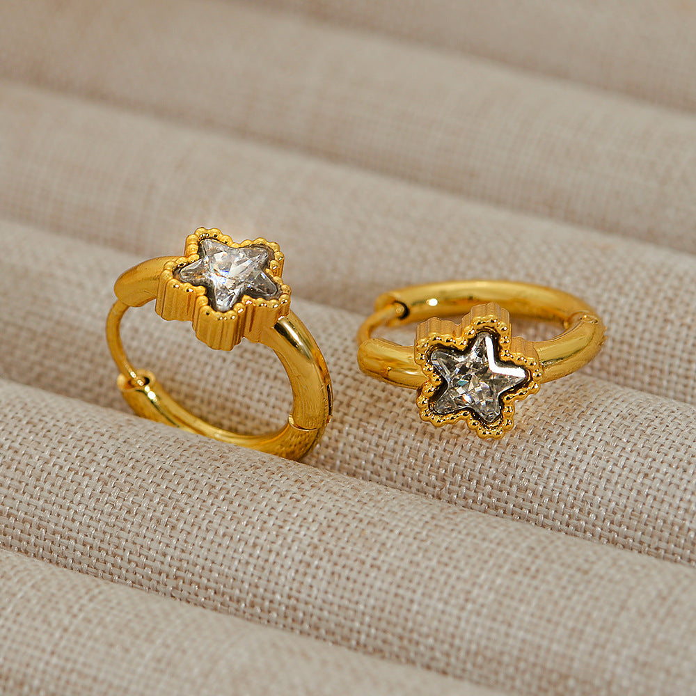 Pendientes de aro geométricos minimalistas de lujo francés vintage para mujer de acero inoxidable con chapado en oro de 18 quilates