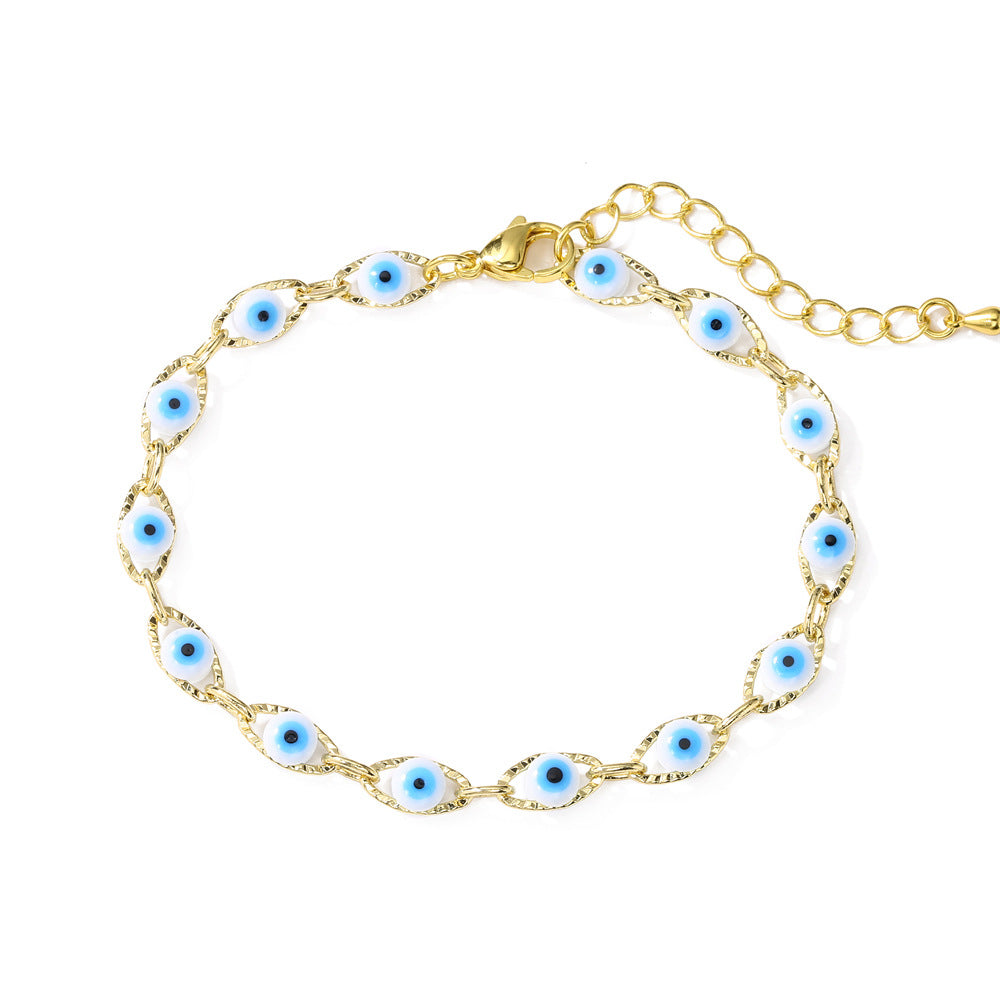 Geometric Style Evil Eye Bracelet in Copper with Gold Plating and Enamel Finish
