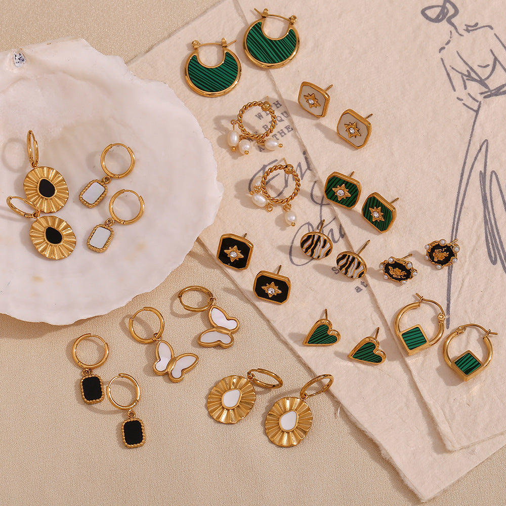 Vintage-Inspired Geometric Shell-Shaped Earrings in Stainless Steel with 18K Gold Plating for Women