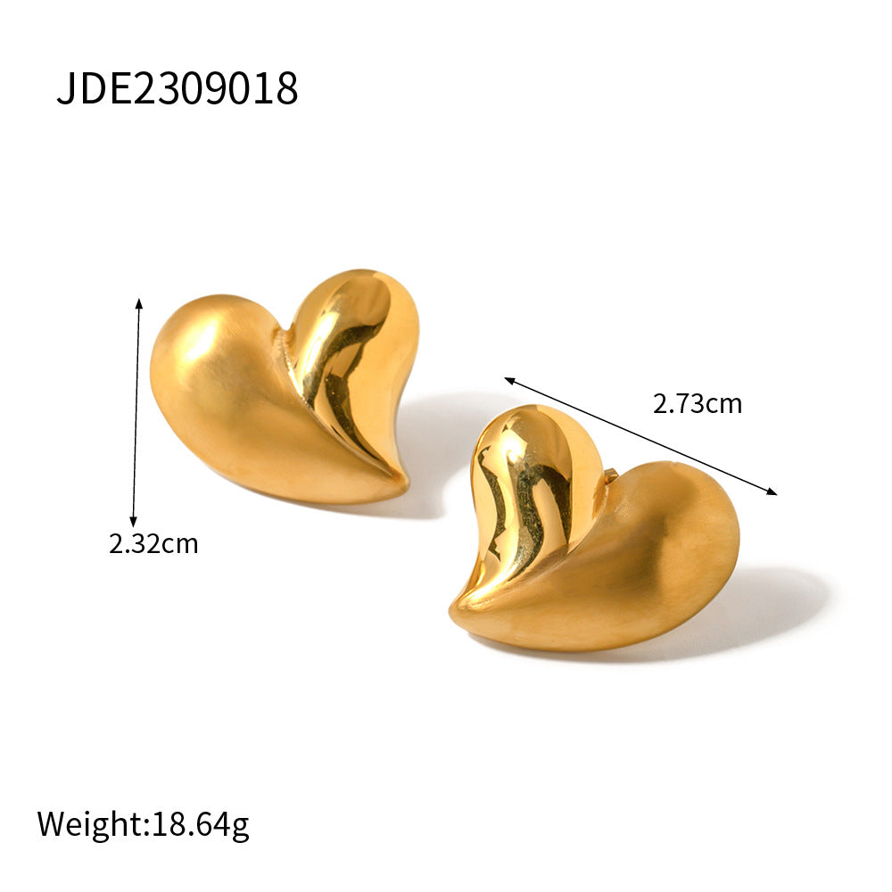 Set collana e orecchini minimalisti in acciaio al titanio a forma di cuore con finitura placcata per donna