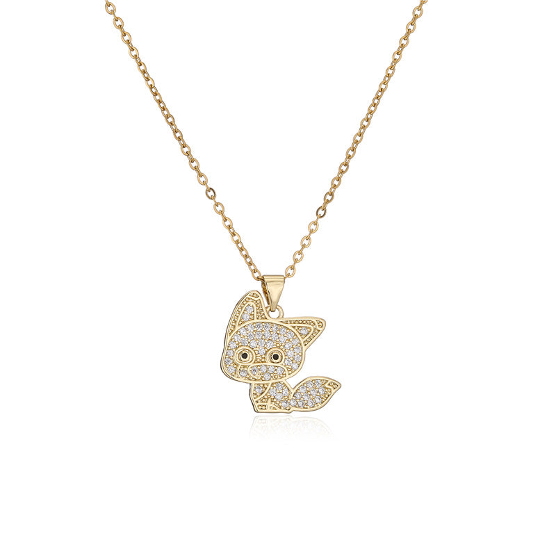 Sweet Geometric Dinosaur 18K Gold Plated Brass Cubic Zirconia Pendant Necklace for Women