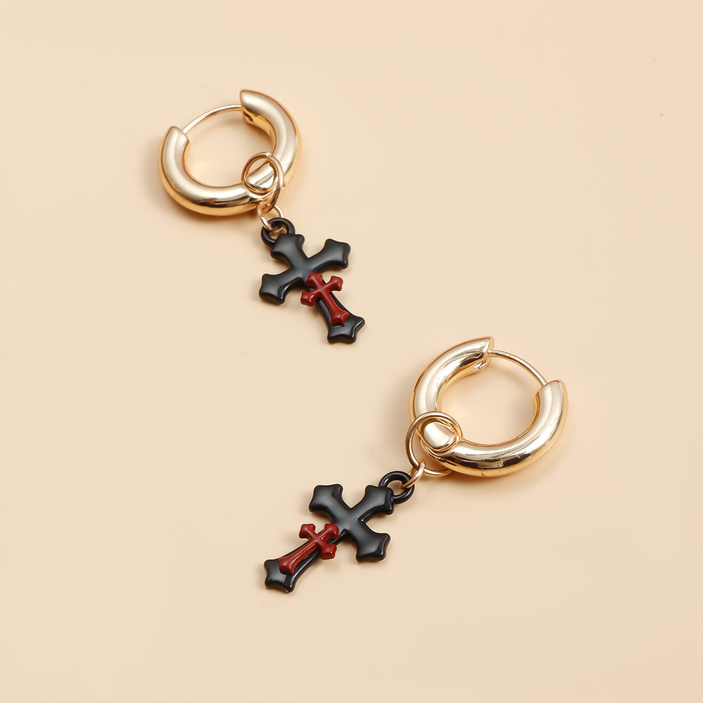 Vintage Gothic Cross Hoop Earrings for Women in Alloy with Electroplated Finish