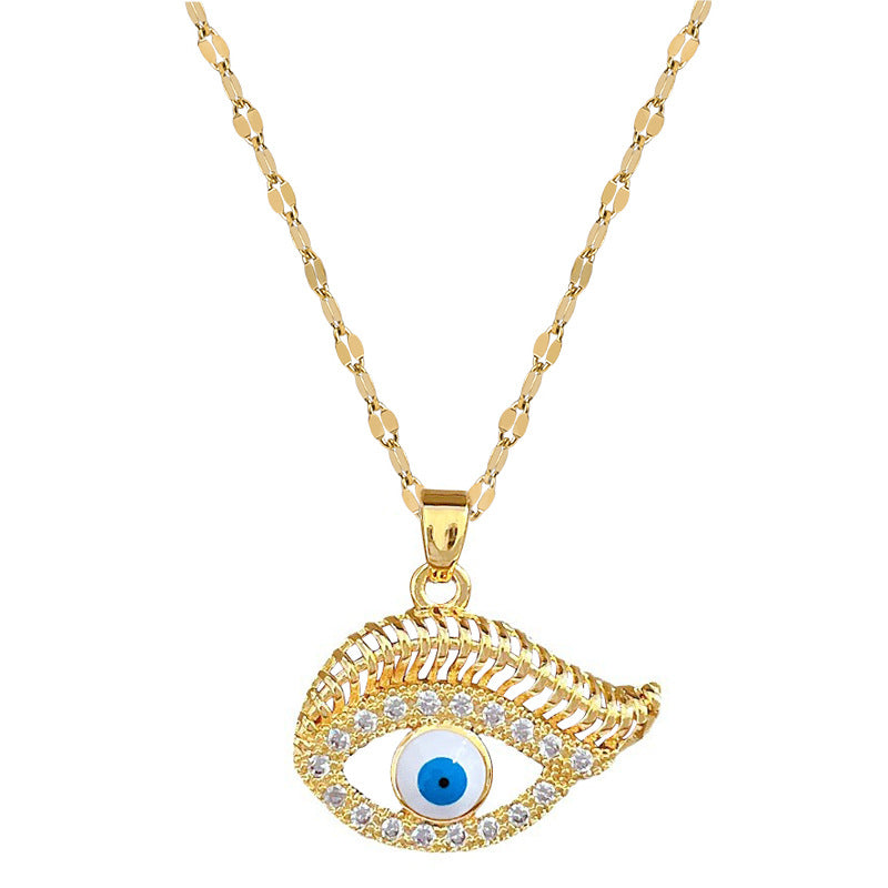 Luxury Geometric Rhinestone-Encrusted Titanium Steel Necklace for Women with Delicate Moon Motif and Adjustable Chain