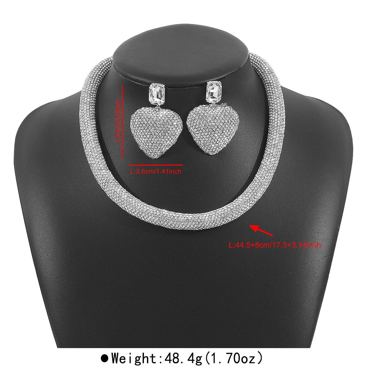 Set di collana e orecchini da donna in lega a forma geometrica con intarsio di strass, stile OL, alla moda